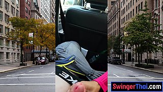 Thai MILF big cock car blowjob in public