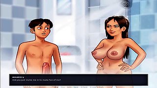 Summertimesaga beauty gives a blowjob in the shower on Jenny's route