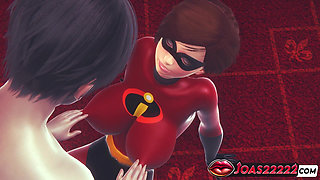 Helen Parr the Incredibles Gets an Orgasm From Breast Play and Cunnilingus - Fingering Her Tight Pussy in 3D Animation