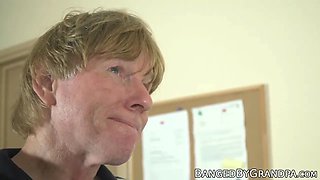 Doctor babe seduces grandpa with blowjob and riding