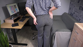 Sexy Coworker in Wide Leg Trousers Teases Ass