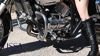 Fun with the Vibrations of My Bike, with Licking Belly Butto