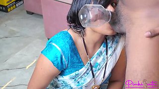 Desi Aunty in Saree Gives Hot Blowjob & Takes Sperm for Daughter-in-Law - Pinki Cute
