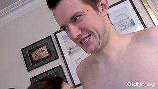 OldNanny - Busty Mature Nanny In Lingerie Seduces And Fucks Horny Man On Couch
