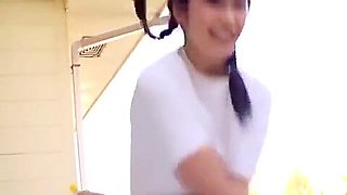Japanese Cute Idolstar, Bloomer Pulling The Shirt To Hide