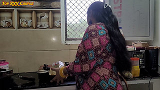 Hot Maid Close-up Blowjob and Oil Massage in Kitchen.
