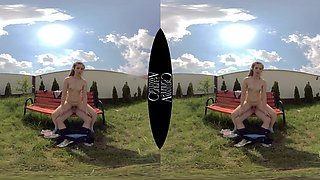 Petite Step Sis Couple's Wild Public Passion on Bench