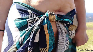 Stepmom and stepdaughter showing off in public in the garden, sunbathing. Comment if you want + Videos!!!!