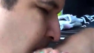 Foot Fetish Fun in the Car with My Amateur Slave