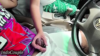 Indonesian Hijab Girl Blowjob Challenge in Car - Trying Not to Cum in Mouth