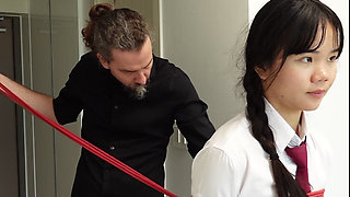 Asian Schoolgirl - Tied up and Suspended and Made to Orgasm