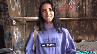 Lovely italian pulls milky thong to one side for my Big Dick - public agent