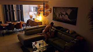 Caught in the living room when he came home from work