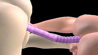 Animated 3D Porn - Beautiful Girl and Asian Man Double Dildo Doggy While Man Stroking