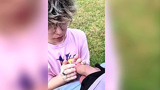 Amateur milf car outdoor handjob