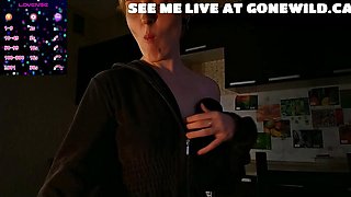 College Lesbian Teases Erotically in Open Hoodie Kitchen Cam