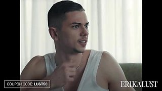 Brunette Sheila Ortega seduces soldier on couch for passionate fucking with big tits and blowjob