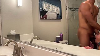 Ravishing Mistress Delicious Gives Intense Blowjob with Black Lover in Hotel Bathroom