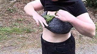 Penalty walk in the woods - teasing with her bra and panties