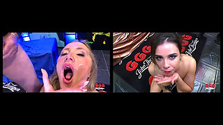 Busty Blonde Gets Dominated... Gangbang on Shiny Couch!