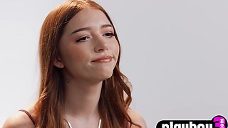 Smallish ginger-haired teenager pasison getting off