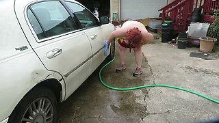Car wash in and out of my iron man bikini set part 2 flashing