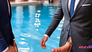 Redhead twink shared at a luxury pool party