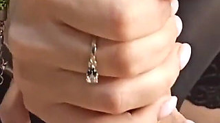 POV Handjob with Black Nylon Feet Around Cock and Messy Cum