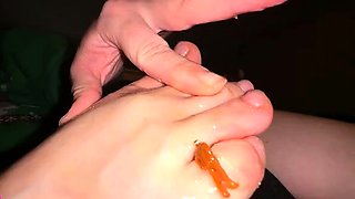 Tiny man punished and humiliated by giantess foot mistress