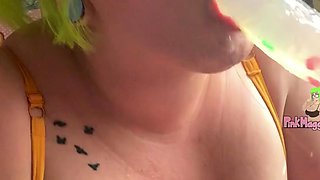 Big Boobed Blonde Masturbates With A Dildo In The Bathroom