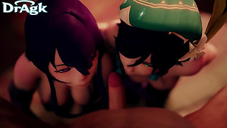 Raiden & Venti Bisexual Threesome - Aether 3D Genshin Anal Fuck Fingering