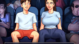Summertime saga: stepbrother fingers his stepsister in the cinema
