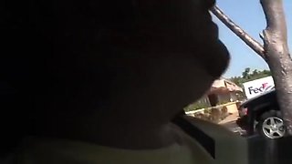 Slender vixen Amina Sky rides cock in car after BJ