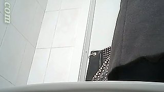 Hairy dirty pussy of a pale skin white chick in the toilet room