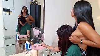 Busty Latina Lesbians Lick Pussy For The First Time - Amateur Homemade Sex