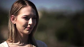 Small titted brunette teen fingering on the bed