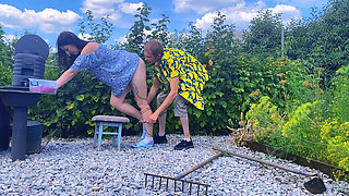 Rough outdoor fuck in the garden while picking berries