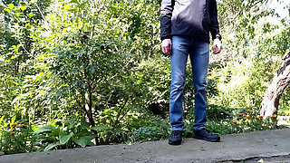 Beautiful mature stepmom in a skirt holds my dick when I pee