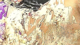 Horny Blonde Step Sisters Smeared with Vanilla Cream and Masturbates Pussy