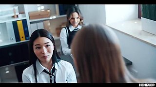 Monster Hentai Lesbian Bondage - Tiffany & Rikako Dominated by Leana in School Nightmare