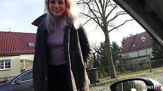 German Blonde Teen Lisa Public Car Blowjob & Risky Fuck with Cum in Mouth