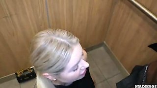 Hot French Blonde Gets Stuck and Fucked Hard in Elevator & Parking Lot Anal BBC