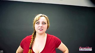 Busty Blonde Gwen Sucks Big Cock and Swallows Cum - Blue Eyes and Big Tits