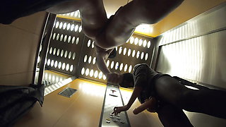 Fucking and Pegging in a Elevator - Excitement not getting caught