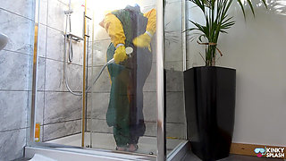 Double-layered Pvc Rainwear & Wetsuit: Soaked, Soapy Shower Play