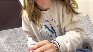 blonde gives blowjob and gets fucked in public