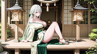 Silver-haired Geisha in the Bedroom! Lazy Legs Lifting Hem, the Green White Combo Is so Wet!