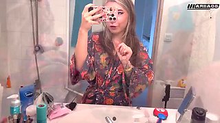 Petite French Goth Girl Tests Double Dildo in Pussy and Ass Solo