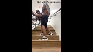 Mini Stallion Almost Gets Caught Taking BBC in Stairwell - Public Sex