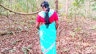 Indian Couple Outdoor Sex with Dirty Telugu Talk - Big Natural Boobs & Big Dick Fucking in Jungle